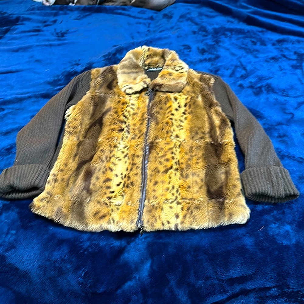 Faux fur sweater, brown and leopard print, vintage